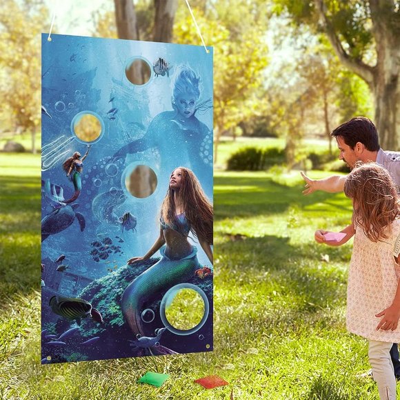 Black Mermaid Birthday Decorations, Little Mermaid Toss Game with 4 Bean Bags - Picture 3 of 7